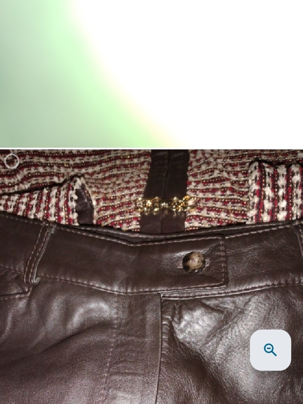 St John 10/12 Burgundy Cream Brown Boucle Knit Jacket Brown Leather Pants Suit - Picture 11 of 14